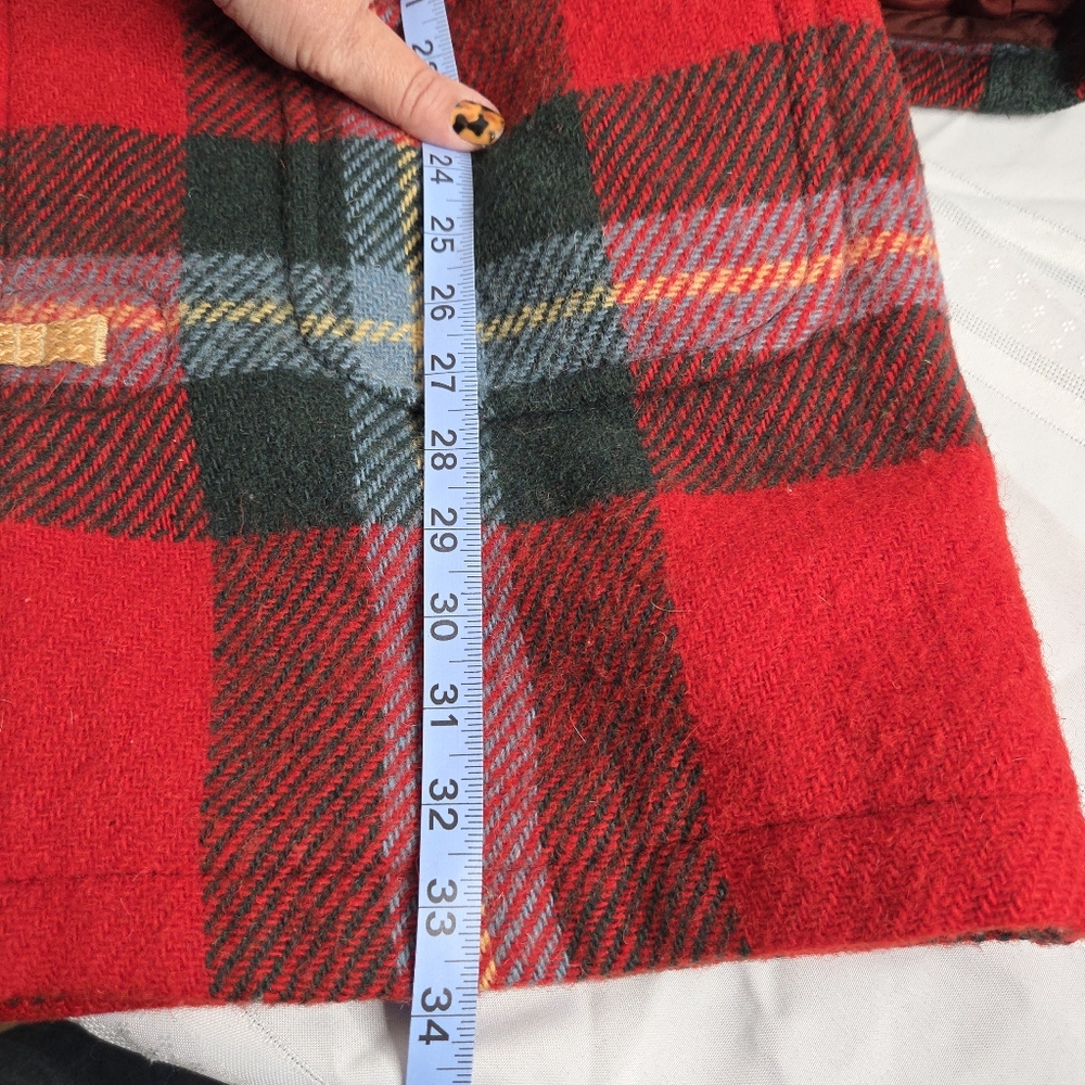 Louren Ralph Lauren Red Plaid Toggle pea Coat wool rare  winter Petite M - Picture 15 of 16